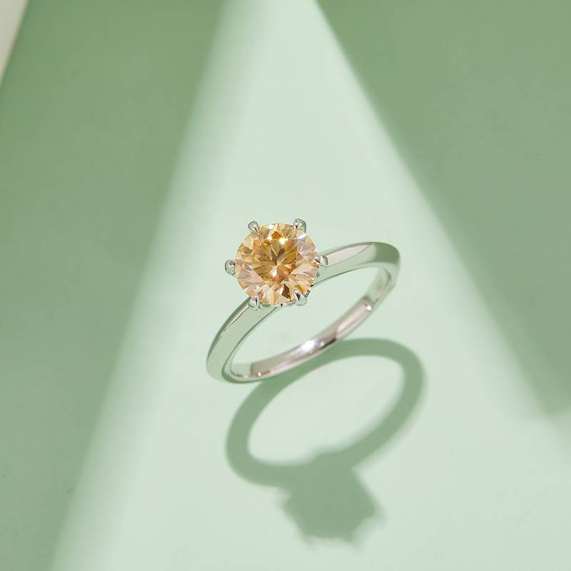 光臂T家六爪S925银镀白金MoissaniteWomen's Ring1.5ctD级
